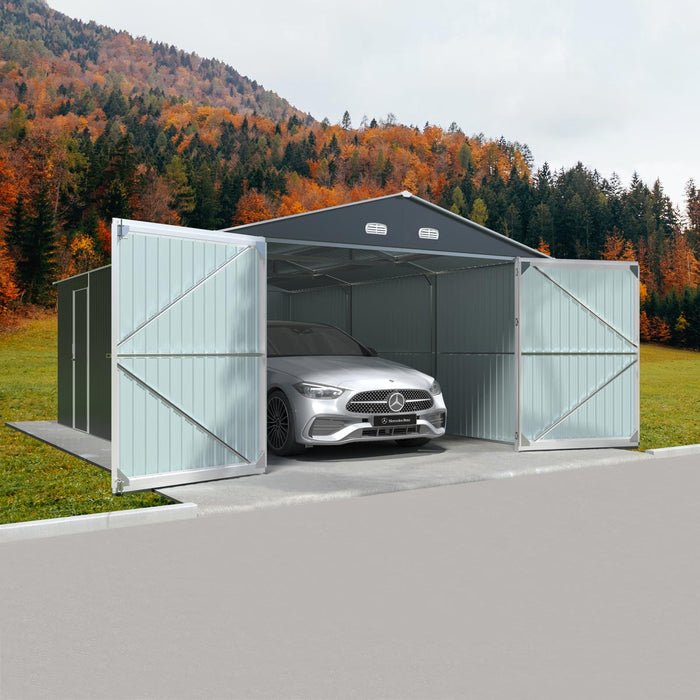 Abri de garage industriel en métal TMG 13' x 20' avec portes avant doubles, hauteur maximale de 7'9", porte d'entrée latérale, espace au sol de 240 pieds carrés, TMG-MS1320A