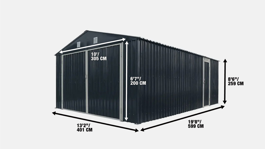 Abri de garage métallique TMG Heavy Series™ 13' x 20' avec portes doubles avant et porte latérale, hauteur de pointe de 8'6", TMG-MS1320B