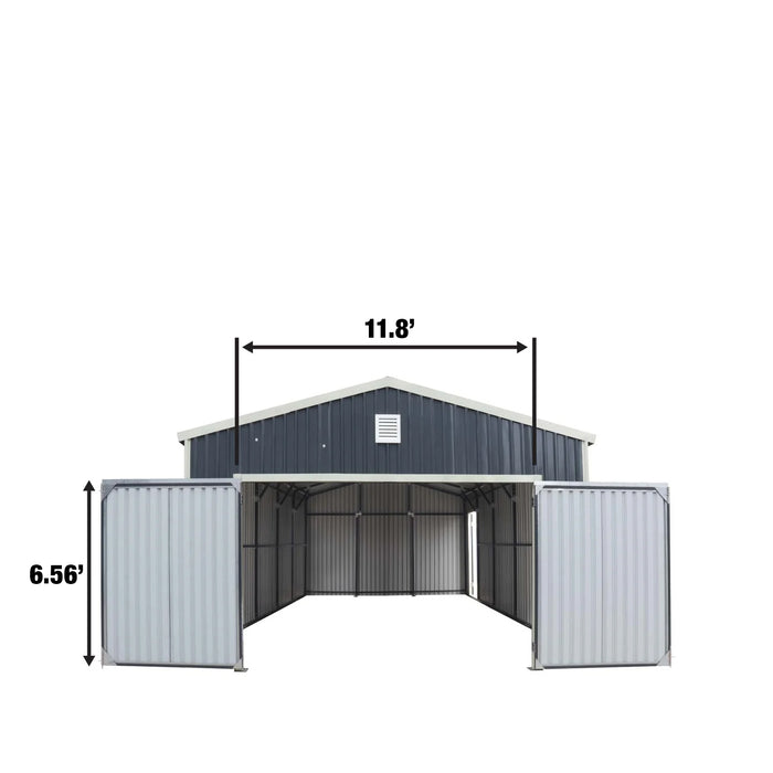 TMG Industrial 16’ x 24’ Metal Garage Shed with Double Front Doors, 10’ Peak Height, Side Entry Door, 384 Sq-Ft Floor Space, TMG-MS1624