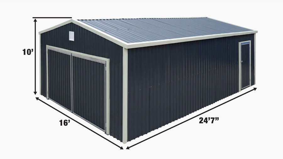 16' x 24' Metal Garage Shed, Double Front & Side Doors, 10' Peak, 384 Sq-Ft TMG-MS1624 (Discontinued – No Longer Available)