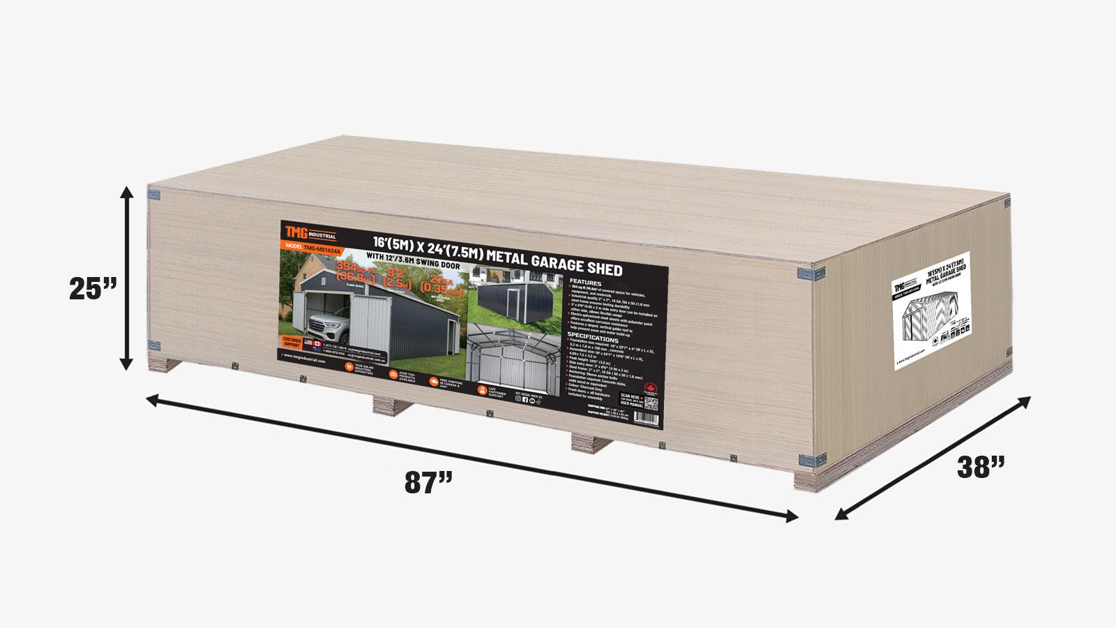 16' x 24' Metal Garage Shed with Swing Front & Side Doors, 10'6