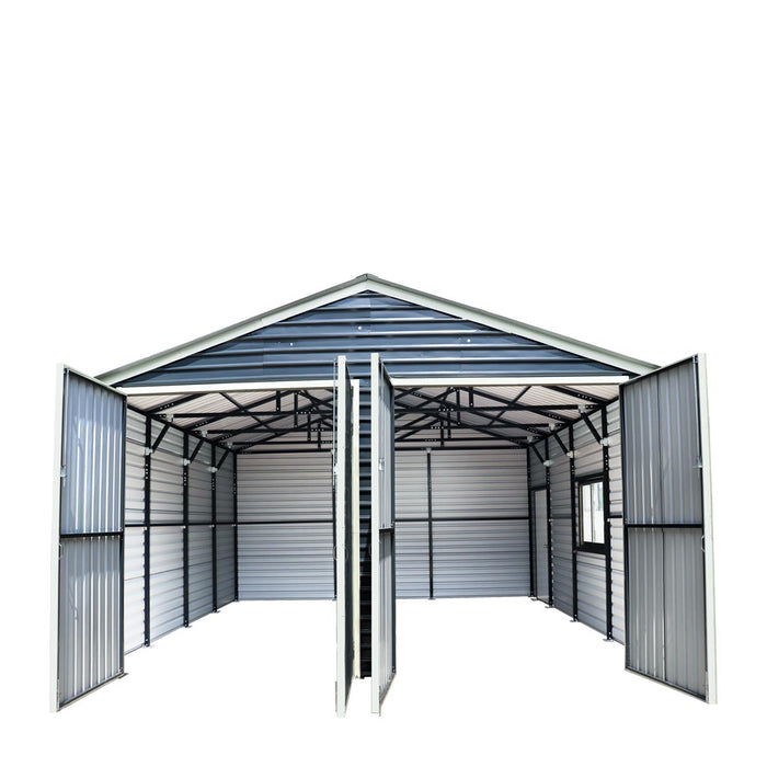 TMG Industrial 20’ x 20’ Metal Garage Shed with 9' High Double Front Doors, 13' Peak Height, Side Entry Door, 400 Sq-Ft Floor Space, TMG-MS2020