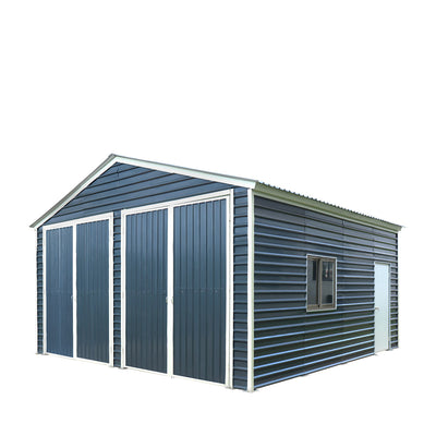 20' x 20' Metal Garage Shed Steel Building, 35 PSF Snow Load Rated, Two 8'4" Double Doors, Side Entry Door, 13' Peak Height, Engineering Drawing TMG-MSE2020-SR35
