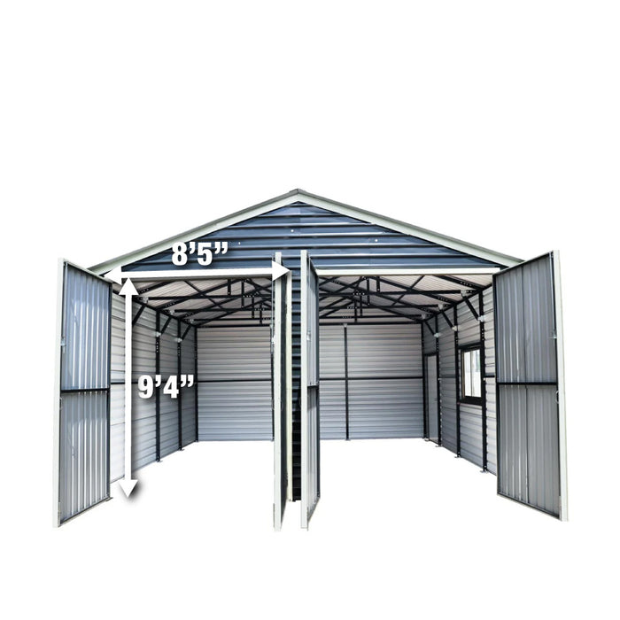 TMG Industrial 20’ x 20’ Metal Garage Shed with 9' High Double Front Doors, 13' Peak Height, Side Entry Door, 400 Sq-Ft Floor Space, TMG-MS2020