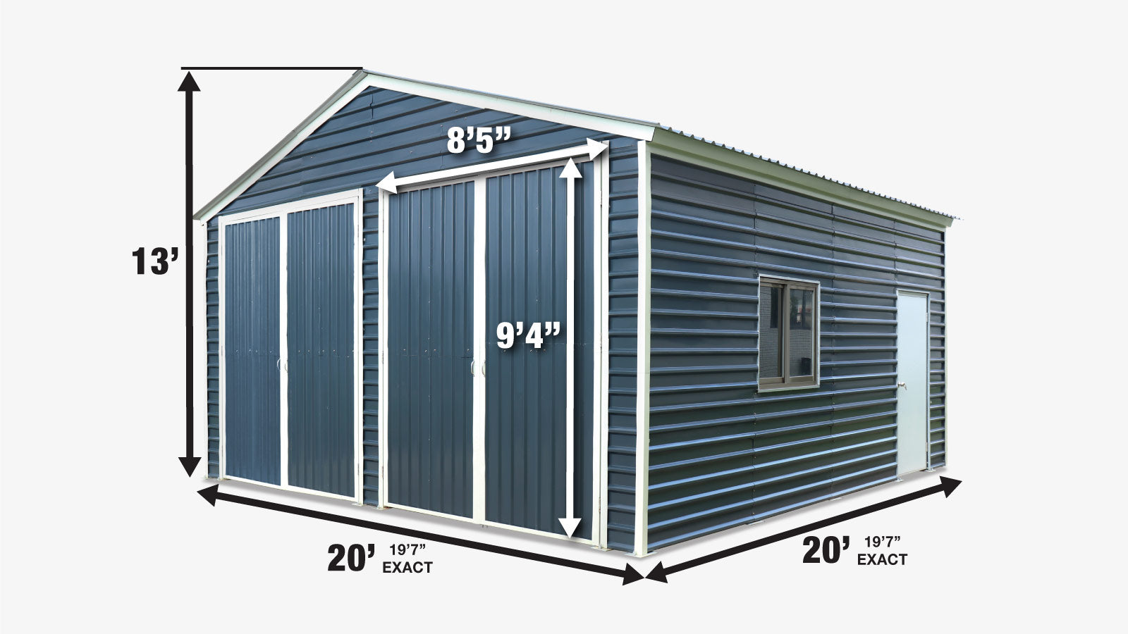 TMG Industrial 20’ x 20’ Metal Garage Shed with 9' High Double Front Doors, 13' Peak Height, Side Entry Door, 400 Sq-Ft Floor Space, TMG-MS2020-specifications-image