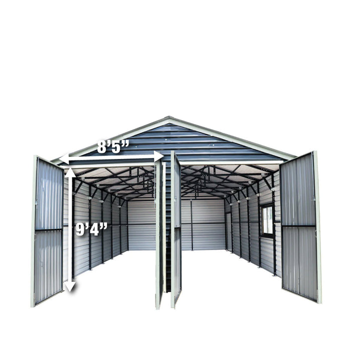 TMG Industrial 20’ x 30’ Metal Garage Shed with 9' High Double Front Doors, 13’ Peak Height, Side Entry Door, 600 Sq-Ft Floor Space, TMG-MS2030