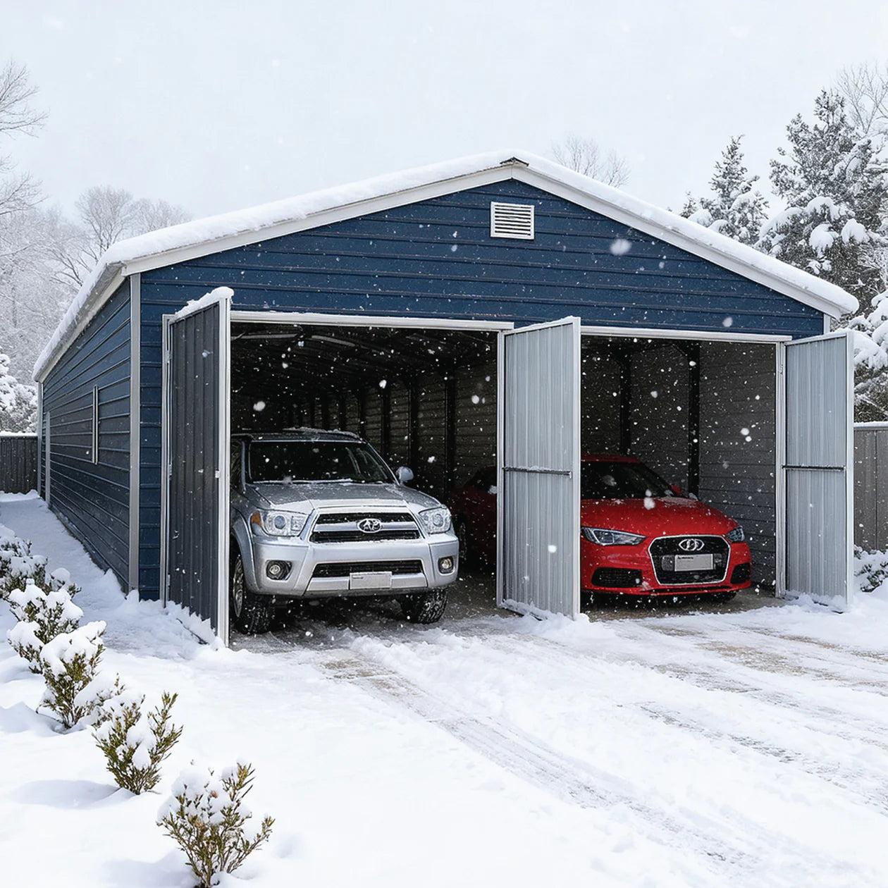 20' x 30' Metal Garage Shed Steel Building, 35 PSF Snow Load Rated, Two 8'4