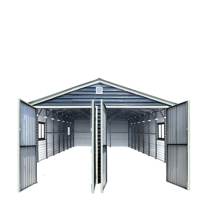 20' x 40' Metal Garage Shed Steel Building, 35 PSF Snow Load Rated, Two 8'4" Double Doors, Side Entry Door, 13' Peak Height, Engineering Drawing TMG-MSE2040-SR35