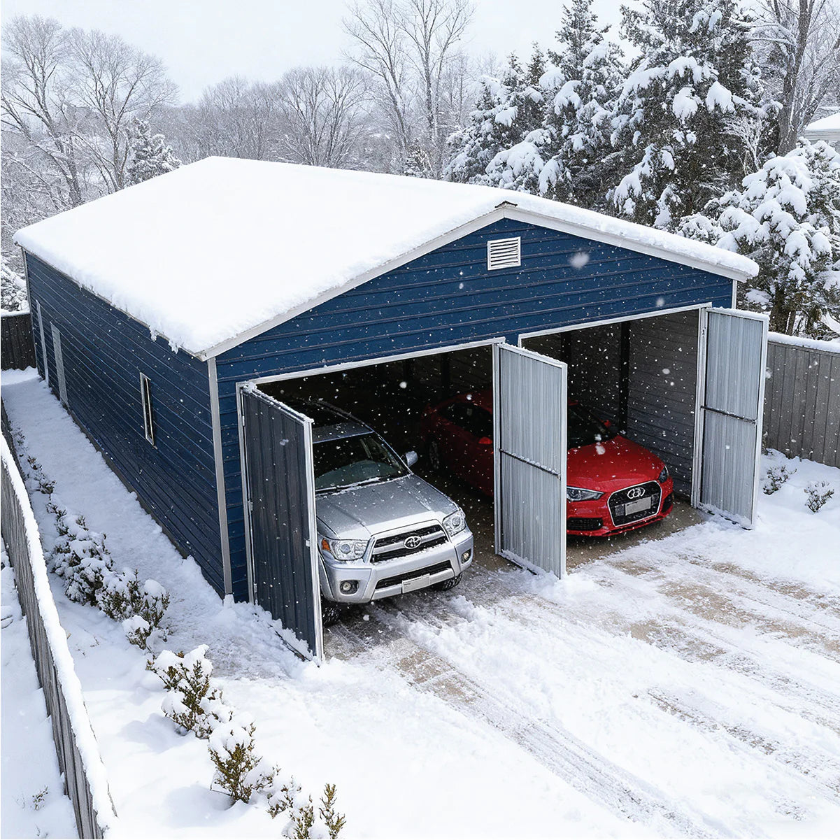 20' x 40' Metal Garage Shed Steel Building, 35 PSF Snow Load Rated, Two 8'4
