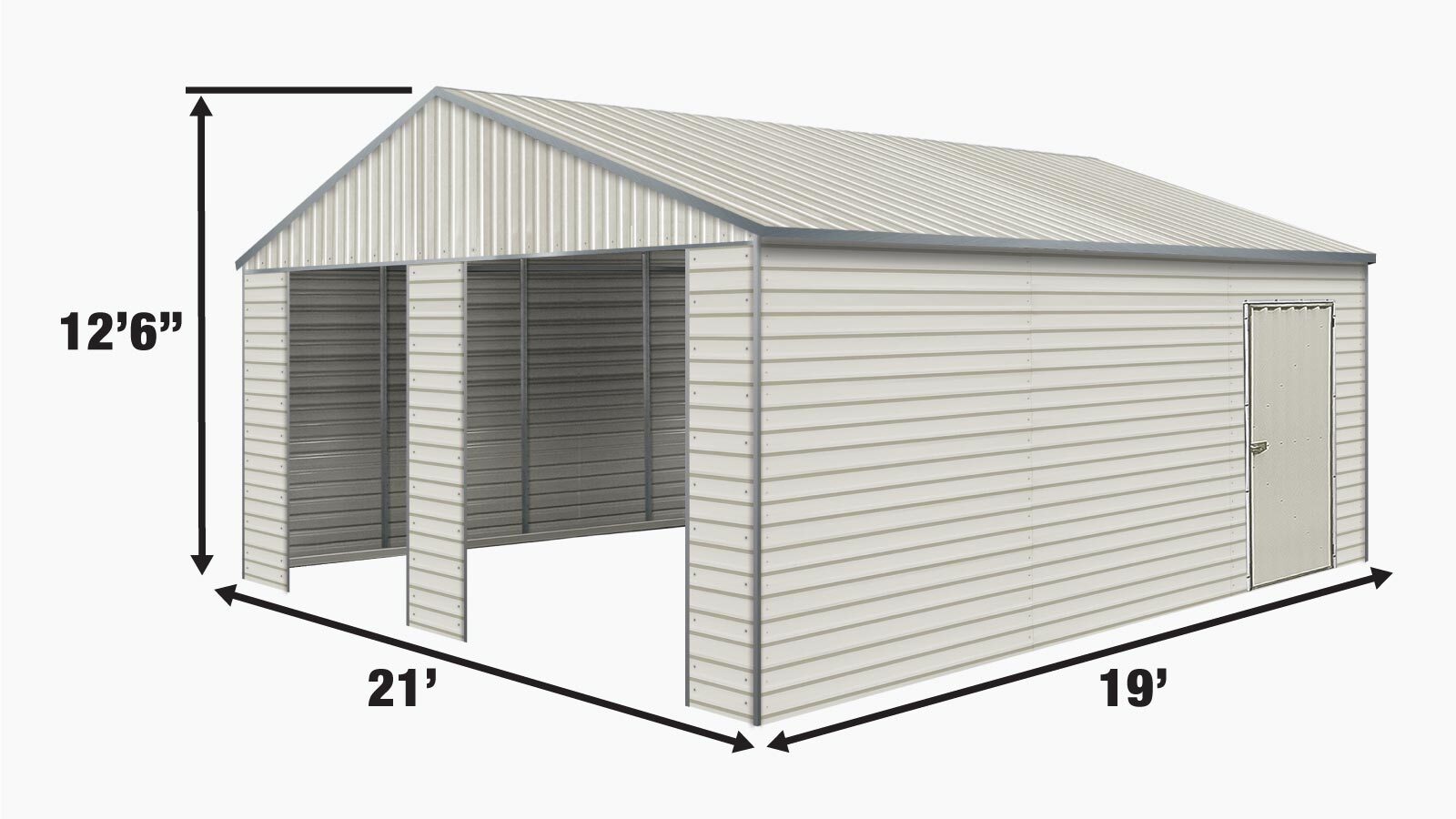 TMG Industrial 21' x 19' Garage double en métal avec porte d'entrée latérale, 400 pieds carrés, hauteur d'avant-toit de 8', panneaux ondulés 27 GA, TMG-MS2119-specifications-image