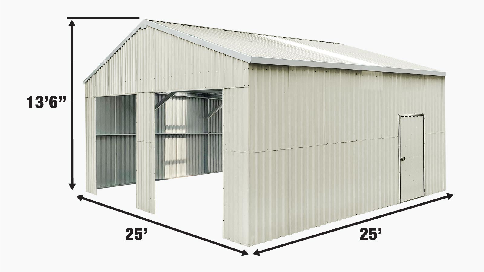 TMG Industrial 25' x 25' Remise en métal à double garage avec porte d'entrée latérale, espace de plancher de 625 pi 2, hauteur d'avant-toit de 9'8