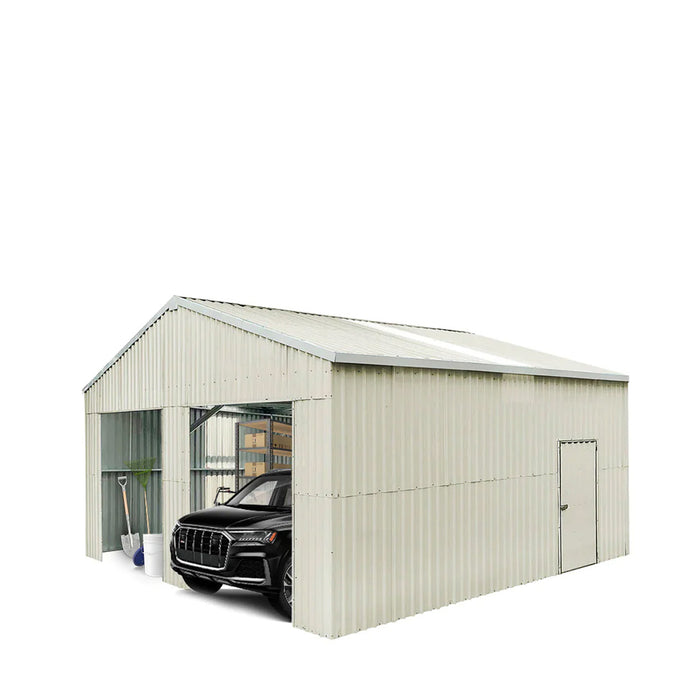 TMG Industrial 25' x 25' Remise en métal à double garage avec porte d'entrée latérale, espace de plancher de 625 pi 2, hauteur d'avant-toit de 9'8", métal 27 GA, puits de lumière, pente de toit de 4/12, TMG-MS2525