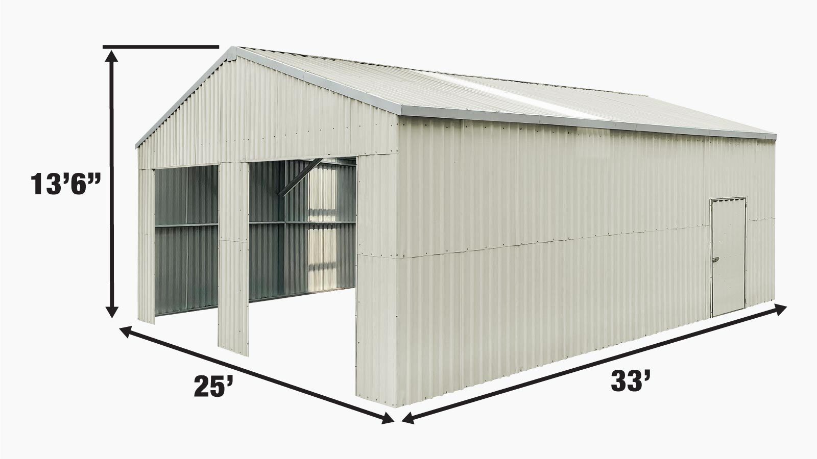 TMG Industrial 25' x 33' hangar métallique à double garage avec porte d'entrée latérale, 825 pi2 de surface de plancher, hauteur d'avant-toit de 9'8