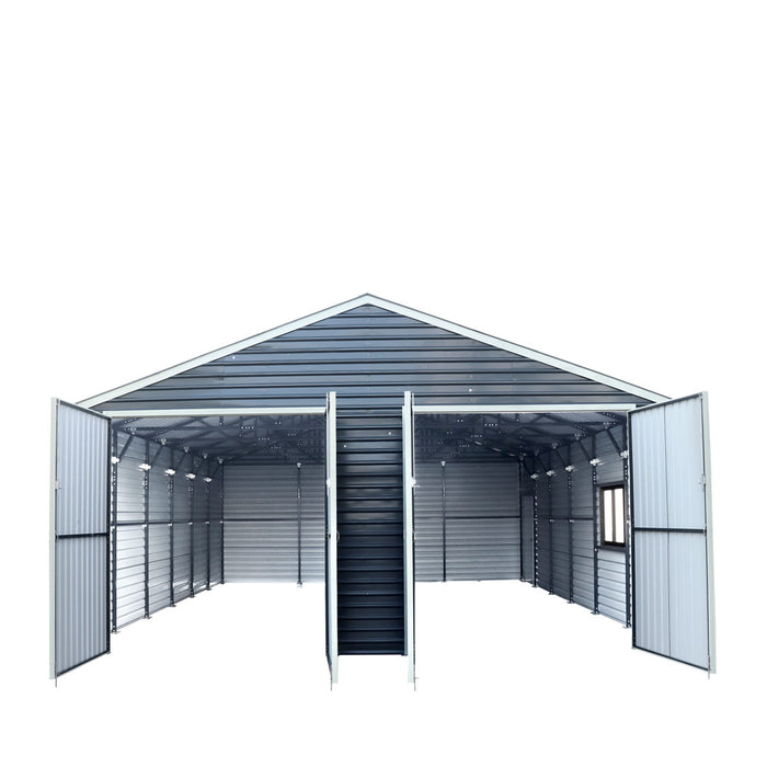 TMG Industrial 26’ x 30’ Metal Garage Shed with 9’ High Double Front Doors, 14’ Peak Height, Side Entry Door, 780 Sq-Ft Floor Space, TMG-MS2630