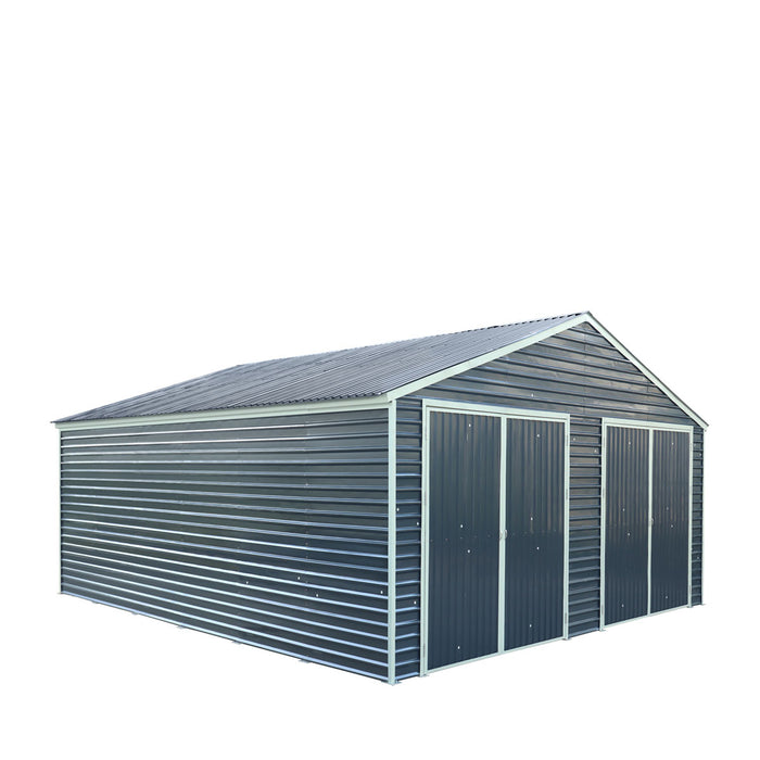 TMG Industrial 26’ x 30’ Metal Garage Shed with 9’ High Double Front Doors, 14’ Peak Height, Side Entry Door, 780 Sq-Ft Floor Space, TMG-MS2630