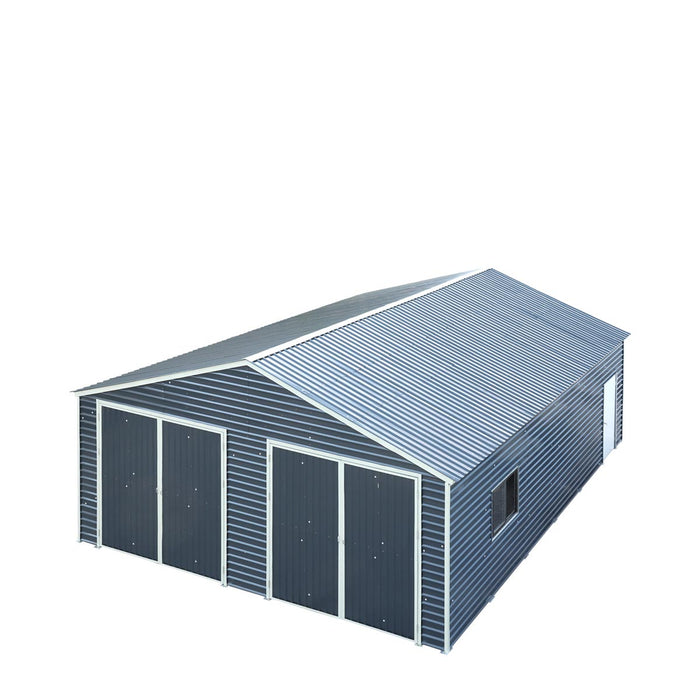 TMG Industrial 26’ x 30’ Metal Garage Shed with 9’ High Double Front Doors, 14’ Peak Height, Side Entry Door, 780 Sq-Ft Floor Space, TMG-MS2630