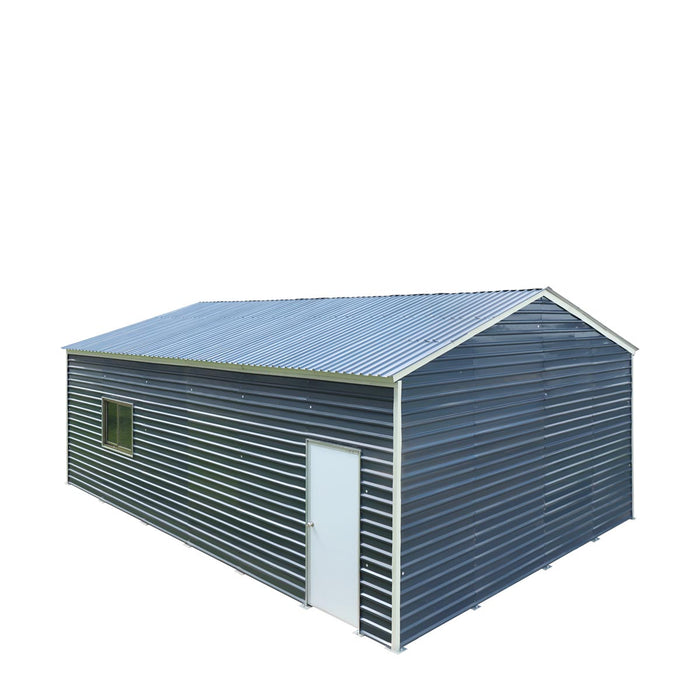 TMG Industrial 26’ x 30’ Metal Garage Shed with 9’ High Double Front Doors, 14’ Peak Height, Side Entry Door, 780 Sq-Ft Floor Space, TMG-MS2630