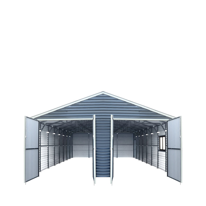 TMG Industrial 26’ x 40’ Metal Garage Shed with 9’ High Double Front Doors, 14’ Peak Height, Side Entry Door, 1040 Sq-Ft Floor Space, TMG-MS2640