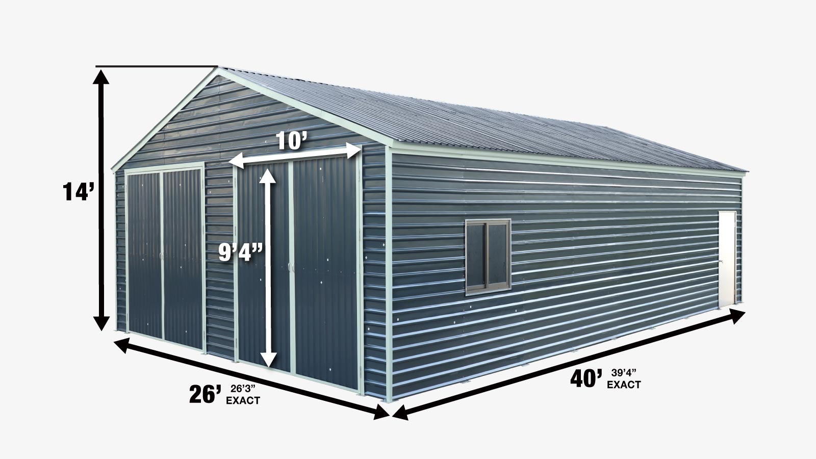 TMG Industrial 26’ x 40’ Metal Garage Shed with 9’ High Double Front Doors, 14’ Peak Height, Side Entry Door, 1040 Sq-Ft Floor Space, TMG-MS2640-specifications-image