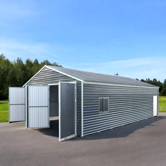 TMG Industrial 26’ x 40’ Metal Garage Shed with 9’ High Double Front Doors, 14’ Peak Height, Side Entry Door, 1040 Sq-Ft Floor Space, TMG-MS2640