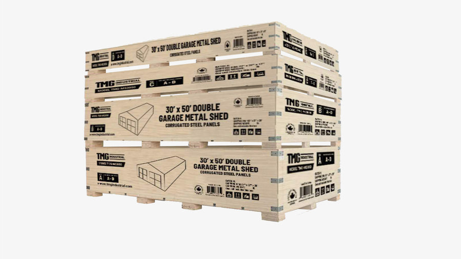 Garage préfabriqué en métal 9,14 x 15,24 m – Bâtiment en acier avec portes avant de 3,35 m de dégagement, porte latérale, structure en acier de calibre 16 TMG-MS3050