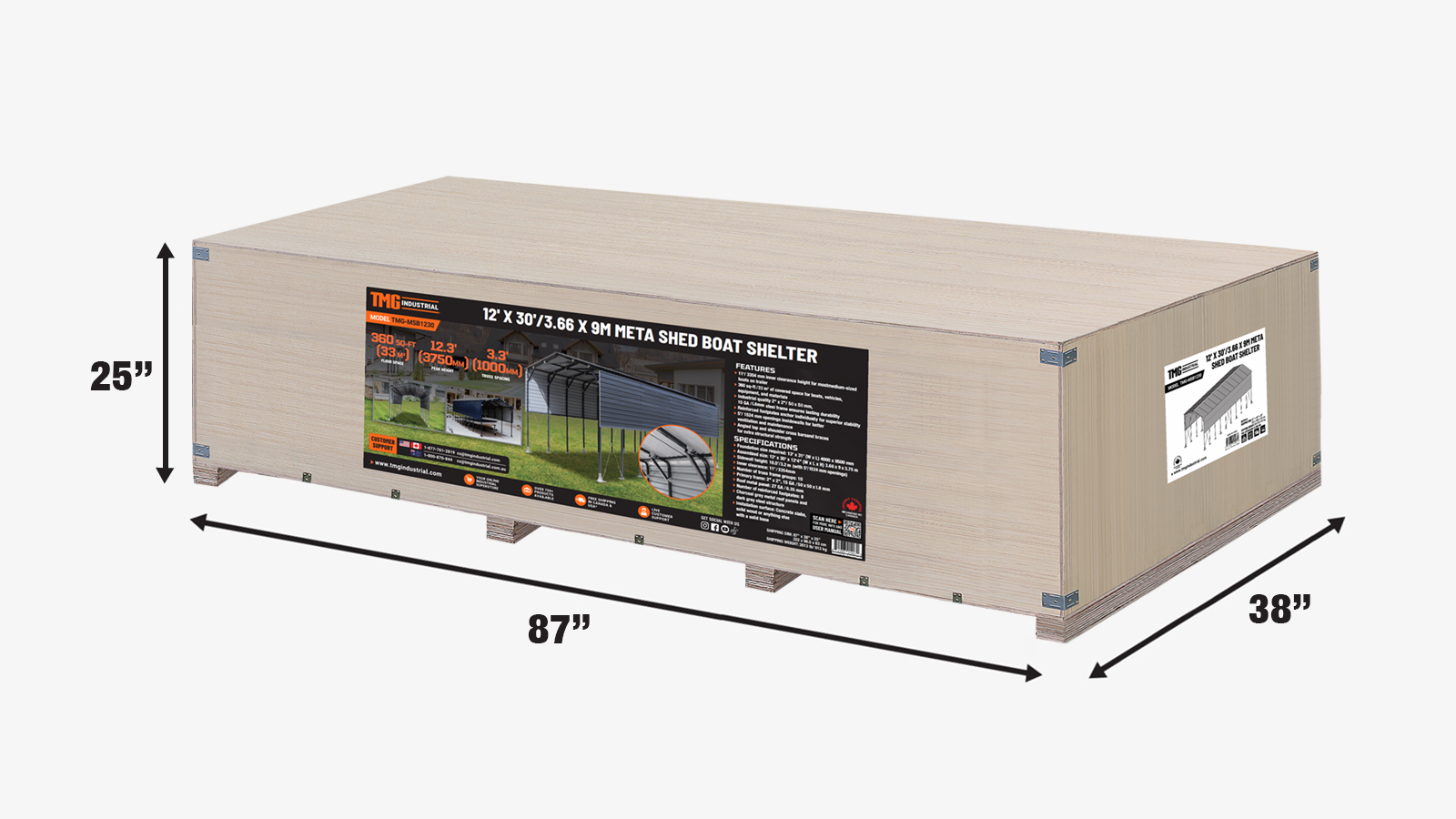 12' x 30' Metal Shed Boat Shelter, 12.3' Peak Height, 11' Clearance TMG-MSB1230-shipping-info-image