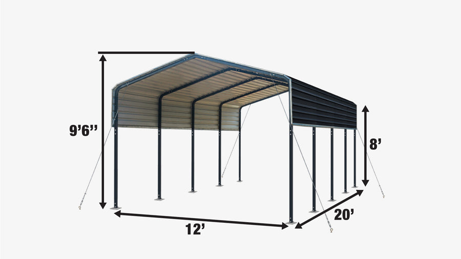 12' x 20' Metal Shed Carport with 8' Open Sidewalls, TMG-MSC1220