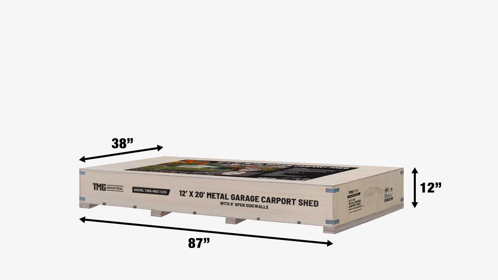 TMG Industrial 12’ x 20’ Metal Shed Carport with 8’ Open Sidewalls, TMG-MSC1220-shipping-info-image