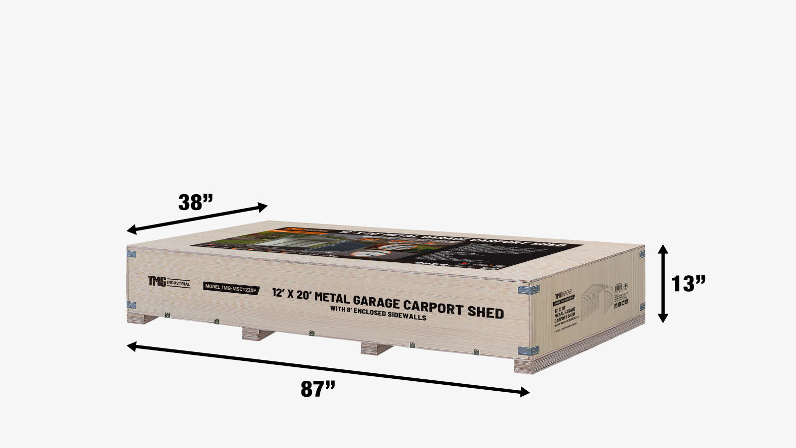 TMG Industrial 12’ x 20’ Metal Shed Carport with 8’ Enclosed Sidewalls, TMG-MSC1220F-shipping-info-image