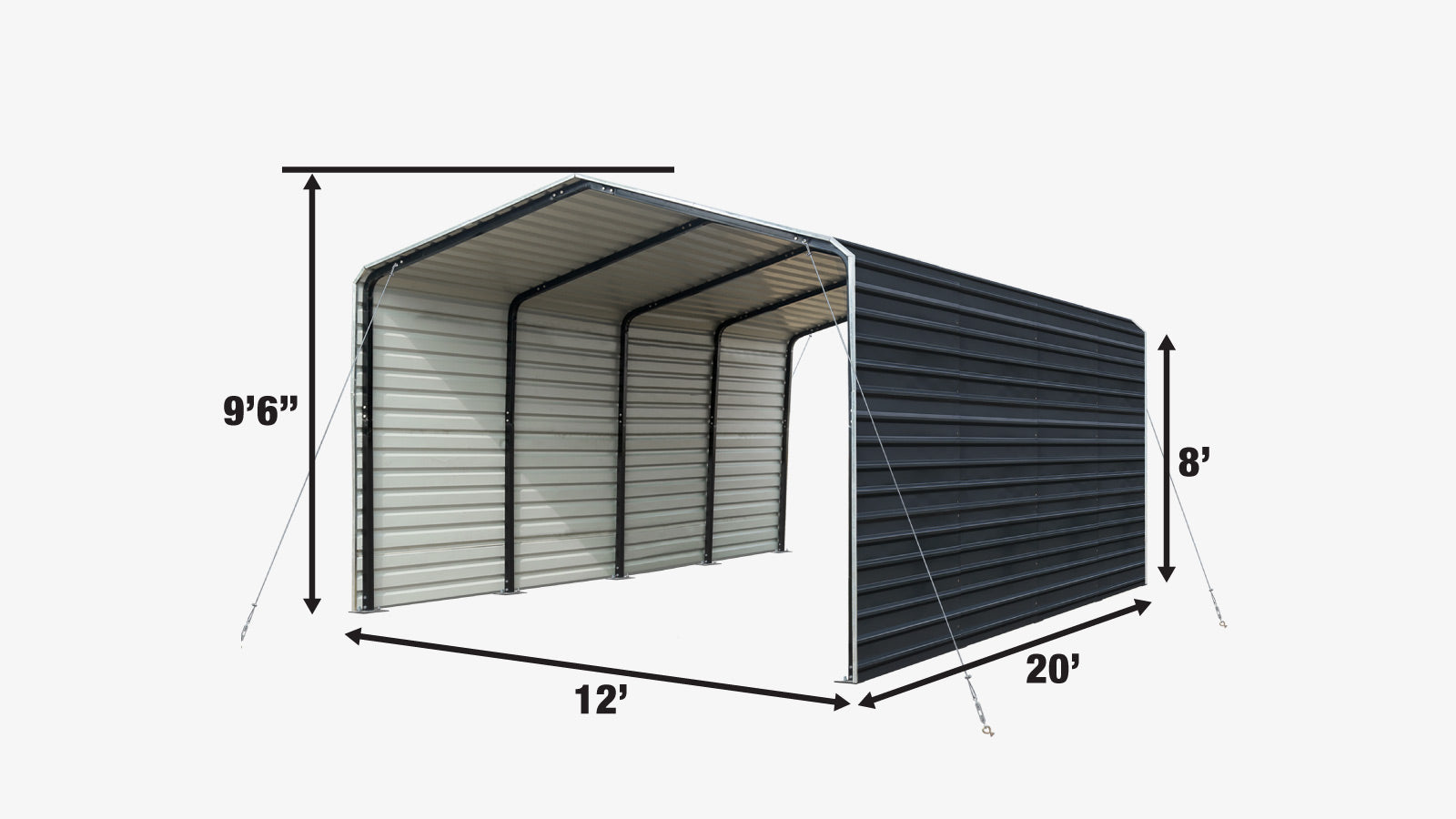 TMG Industrial 12’ x 20’ Metal Shed Carport with 8’ Enclosed Sidewalls, TMG-MSC1220F-specifications-image