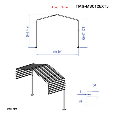 Kit d'extension modulaire de 5 pi pour abri d'auto en métal TMG-MSC1220, TMG-MSC12EXT5