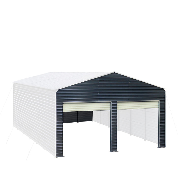 TMG Industrial Metal Shed Carport Add-On Package Kit For TMG-MSC2020F And TMG-MSC2030F , Front Wall w/Roll Up Doors & Back Wall, TMG-MSC20-RD12