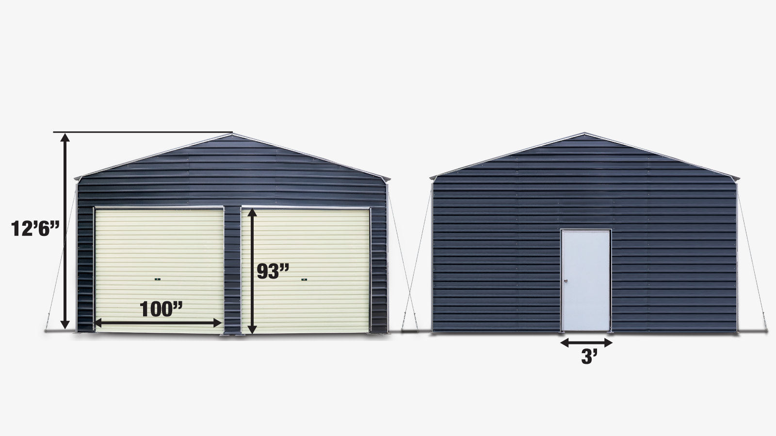 TMG Industrial Metal Shed Carport Add-On Package Kit For TMG-MSC2020F And TMG-MSC2030F , Front Wall w/Roll Up Doors & Back Wall, TMG-MSC20-RD12-specifications-image