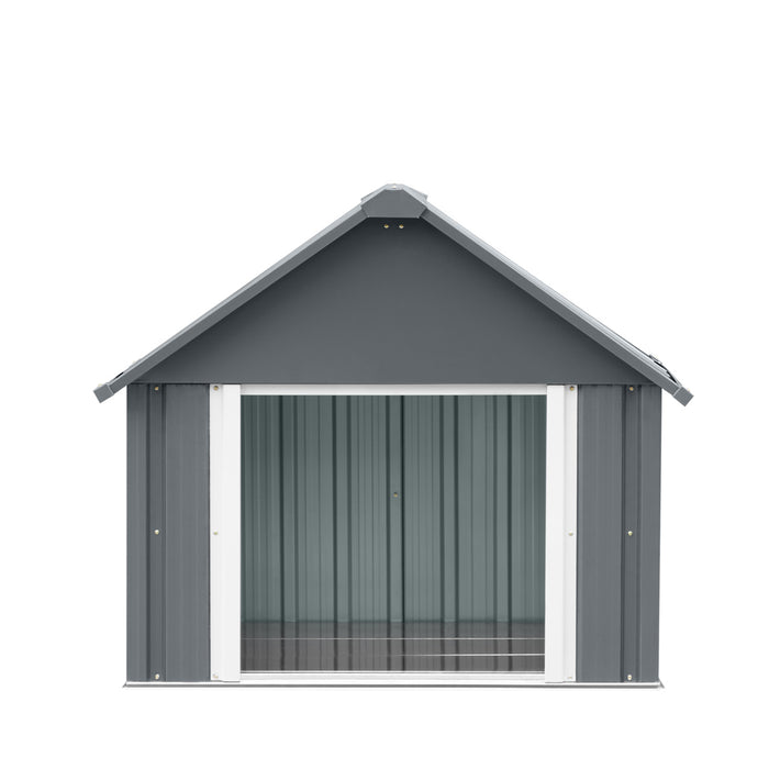 TMG Industrial Outdoor Metal Dog House, Detachable Metal Floor, Apex Roof Design, Approx. 8 Sq-Ft Floor Space, TMG-MSD42