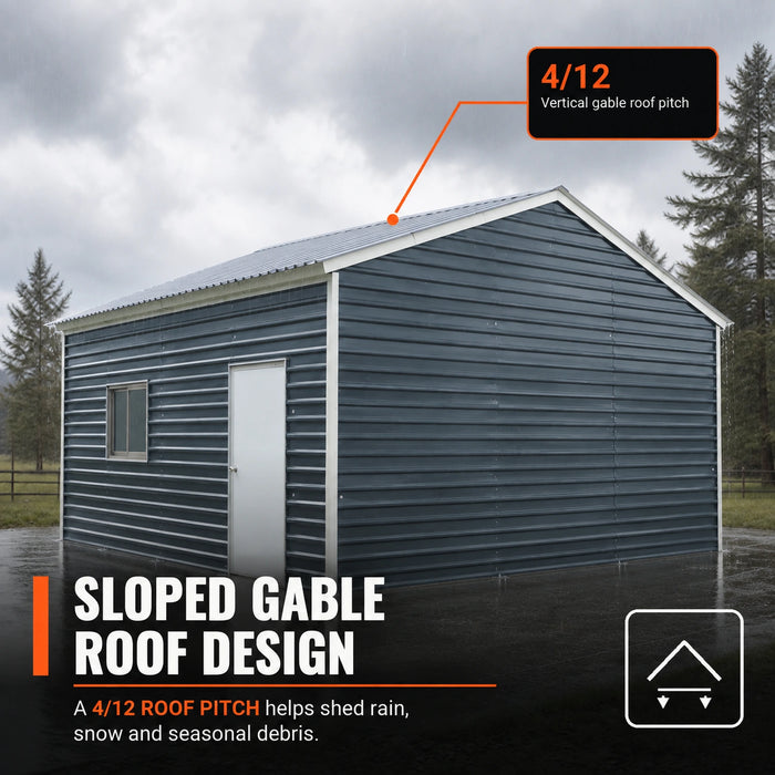 Garage abri métallique 20' x 20' en acier, résistance à la charge de neige de 35 PSF, deux portes doubles de 8'4", porte d'entrée latérale, hauteur de faîte de 13', plan d'ingénierie TMG-MSE2020-SR35