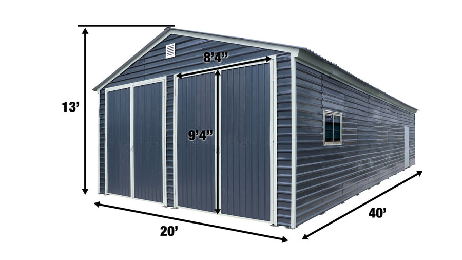 Abri de Garage Métallique 20' x 40' Bâtiment en Acier, Charge de Neige de 35 PSF, Deux Portes Doubles de 8'4", Porte d'Entrée Latérale, Hauteur au Sommet de 13', Plan d'Ingénierie TMG-MSE2040-SR35