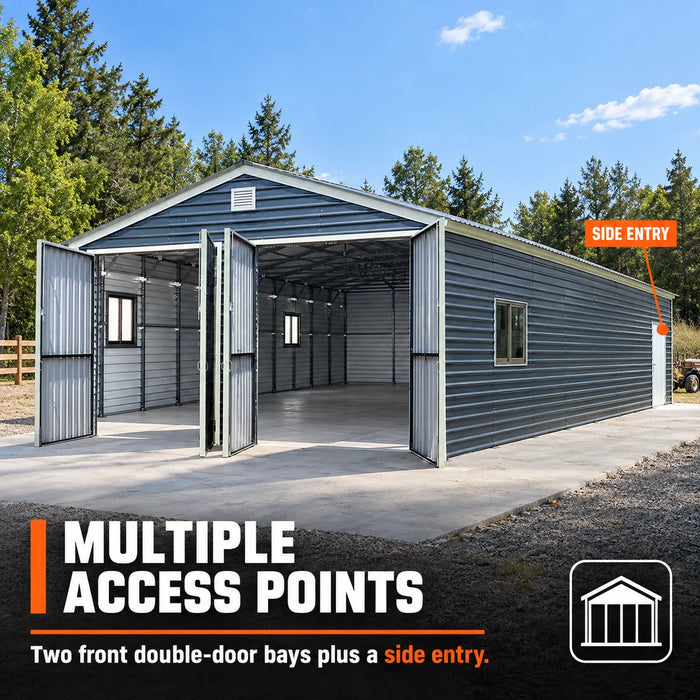 Abri de Garage Métallique 20' x 40' Bâtiment en Acier, Charge de Neige de 35 PSF, Deux Portes Doubles de 8'4", Porte d'Entrée Latérale, Hauteur au Sommet de 13', Plan d'Ingénierie TMG-MSE2040-SR35