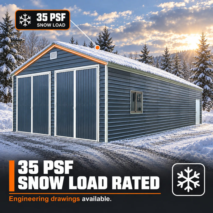 Abri de Garage Métallique 20' x 40' Bâtiment en Acier, Charge de Neige de 35 PSF, Deux Portes Doubles de 8'4", Porte d'Entrée Latérale, Hauteur au Sommet de 13', Plan d'Ingénierie TMG-MSE2040-SR35