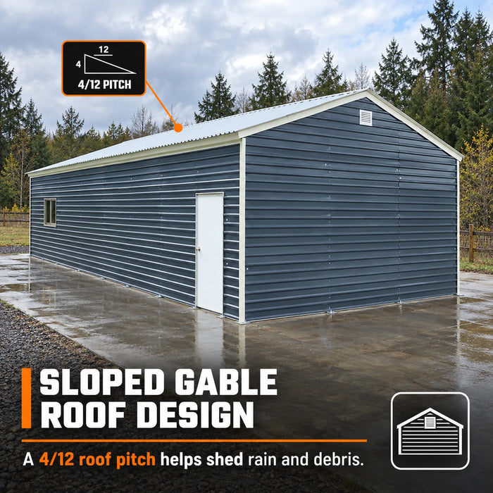 Abri de Garage Métallique 20' x 40' Bâtiment en Acier, Charge de Neige de 35 PSF, Deux Portes Doubles de 8'4", Porte d'Entrée Latérale, Hauteur au Sommet de 13', Plan d'Ingénierie TMG-MSE2040-SR35