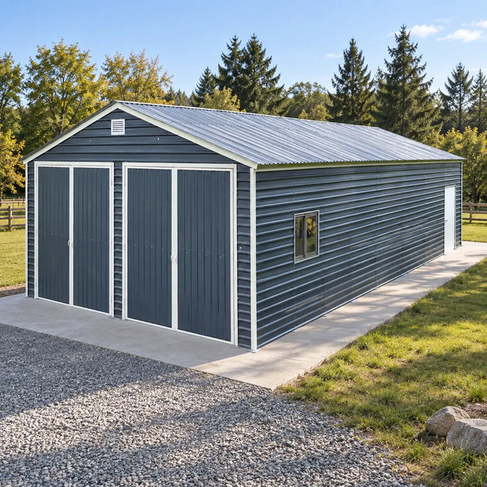 Abri de Garage Métallique 20' x 40' Bâtiment en Acier, Charge de Neige de 35 PSF, Deux Portes Doubles de 8'4", Porte d'Entrée Latérale, Hauteur au Sommet de 13', Plan d'Ingénierie TMG-MSE2040-SR35