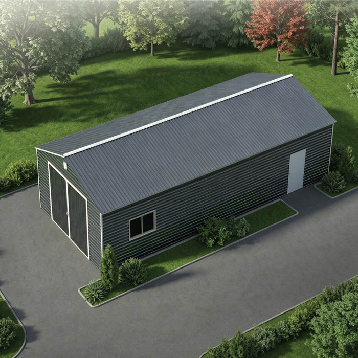 20' x 40' Metal Garage Shed, 11'10" Large Front Door, Side Entry, Windows and Louvers, 13' Peak Height, TMG-MS2040D