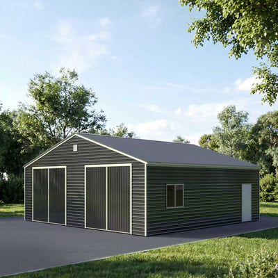 30' x 30' Metal Garage Shed Steel Building, 35 PSF Snow Load Rated, 10' Front Doors, Side Entry Door, Engineering Drawing TMG-MSE3030-SR35