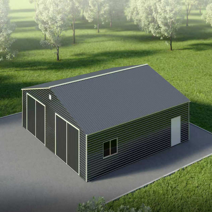 30' x 30' Metal Garage Shed Steel Building, 35 PSF Snow Load Rated, 10' Front Doors, Side Entry Door, Engineering Drawing TMG-MSE3030-SR35