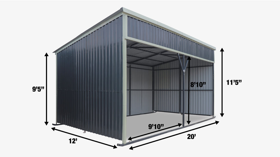 12' x 20' Horse Run-In Shed with Portable Skid Mount and Wide Front Opening for Livestock Shelter, Bolts & Nuts Assembling TMG-MSK1220