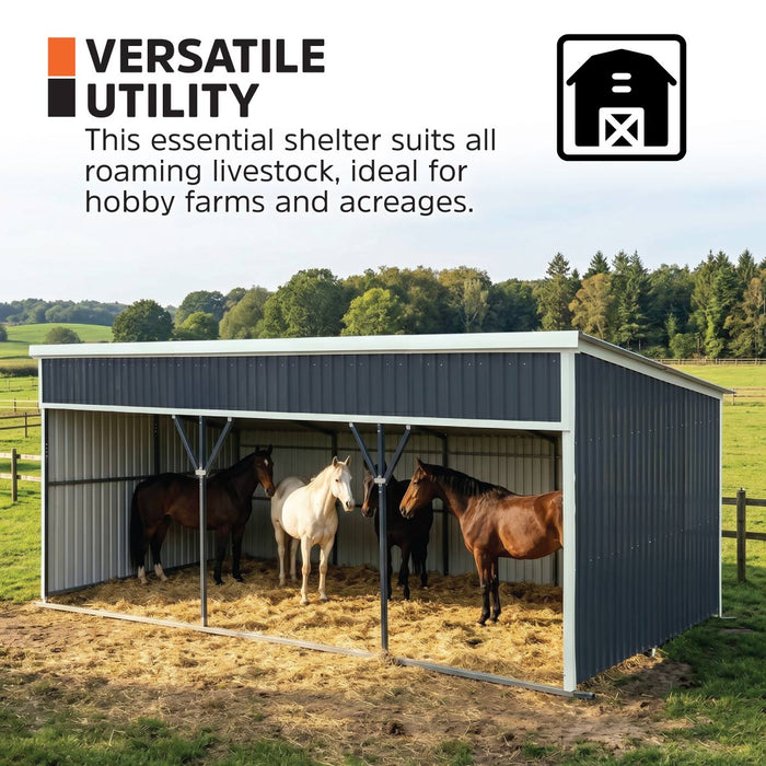 12’ x 27’ Horse Run-In Shed with Portable Skid Mount and Wide Front Opening for Livestock Shelter, Bolts & Nuts Assembling TMG-MSK1227