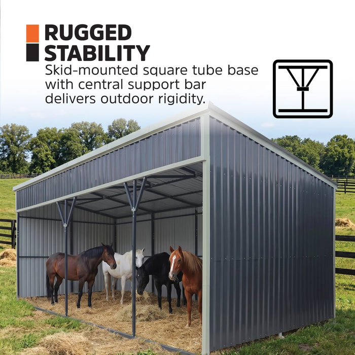 12’ x 27’ Horse Run-In Shed with Portable Skid Mount and Wide Front Opening for Livestock Shelter, Bolts & Nuts Assembling TMG-MSK1227
