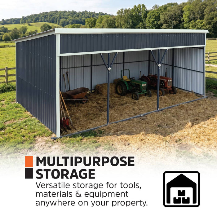 12’ x 27’ Horse Run-In Shed with Portable Skid Mount and Wide Front Opening for Livestock Shelter, Bolts & Nuts Assembling TMG-MSK1227