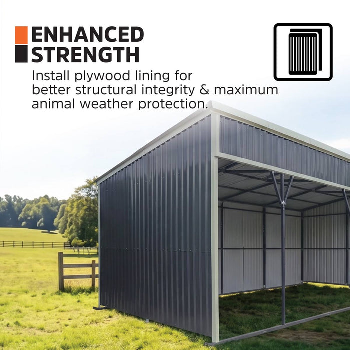 12’ x 27’ Horse Run-In Shed with Portable Skid Mount and Wide Front Opening for Livestock Shelter, Bolts & Nuts Assembling TMG-MSK1227