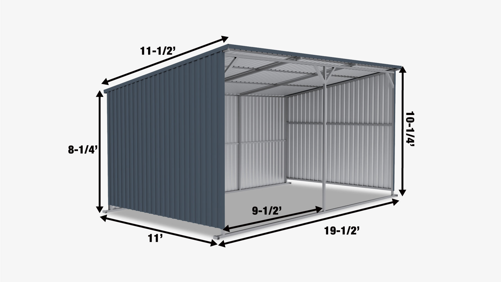 TMG Industrial 12’ x 20’ Galvanized Metal Livestock Shed, 240 Sq-Ft, 27 GA Corrugated Panels, Sliding Skid Mount, TMG-MSL1220-specifications-image