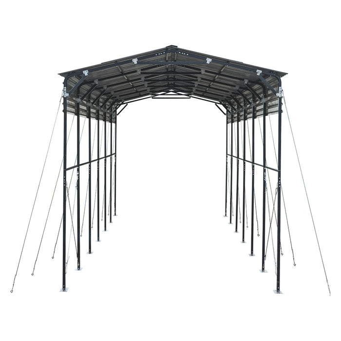 Abri VR Métallique 14' x 30', Hauteur de Pointe 16'2", Dégagement Intérieur 15', Parois Latérales Ouvertes 14'1", TMG-MSRV1430